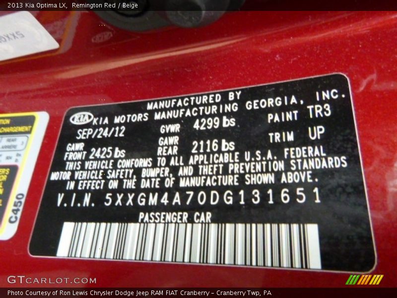 Remington Red / Beige 2013 Kia Optima LX