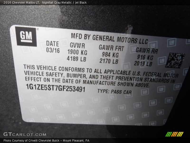 Nightfall Gray Metallic / Jet Black 2016 Chevrolet Malibu LT