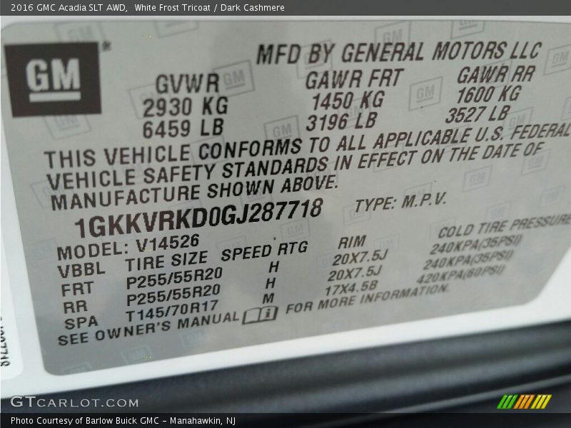 White Frost Tricoat / Dark Cashmere 2016 GMC Acadia SLT AWD
