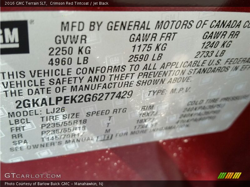 Crimson Red Tintcoat / Jet Black 2016 GMC Terrain SLT