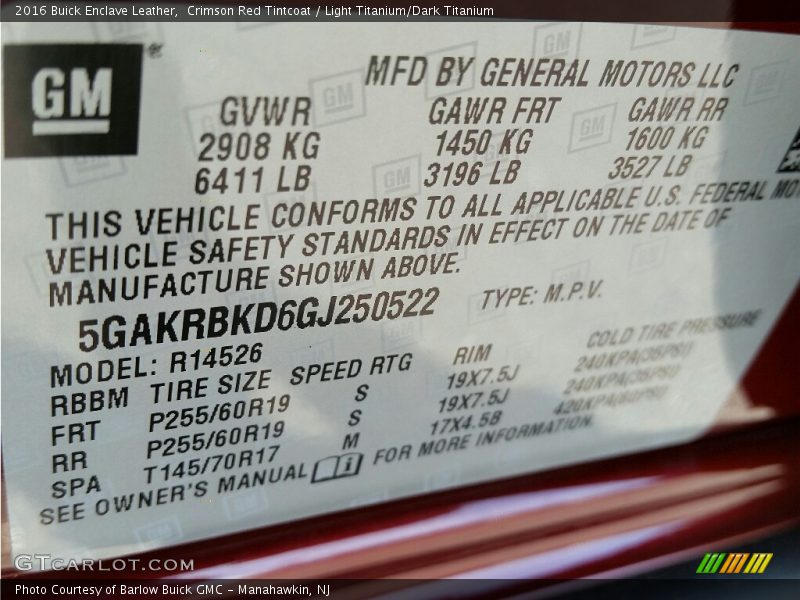 Crimson Red Tintcoat / Light Titanium/Dark Titanium 2016 Buick Enclave Leather