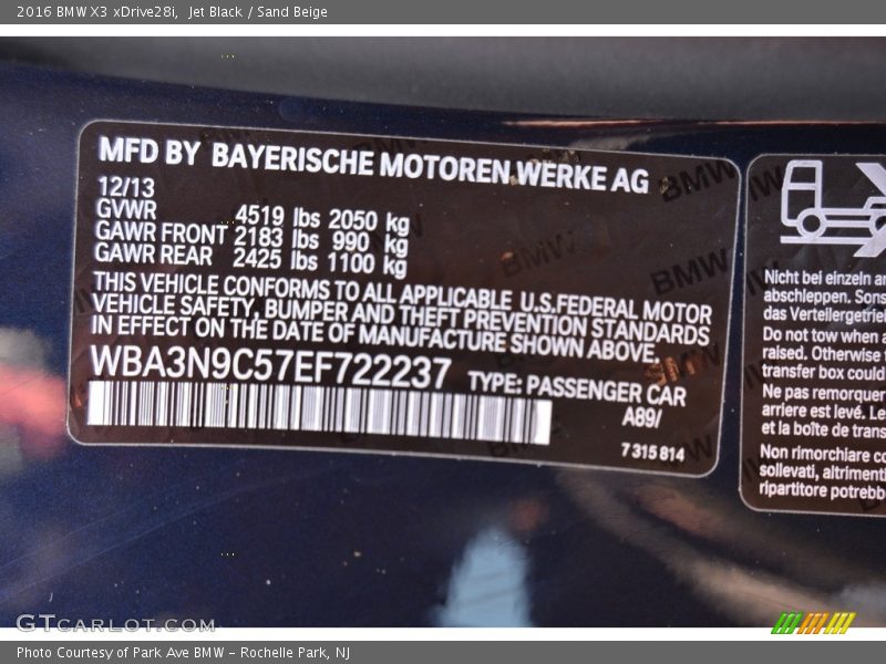 Jet Black / Sand Beige 2016 BMW X3 xDrive28i