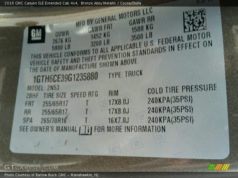 Bronze Alloy Metallic / Cocoa/Dune 2016 GMC Canyon SLE Extended Cab 4x4