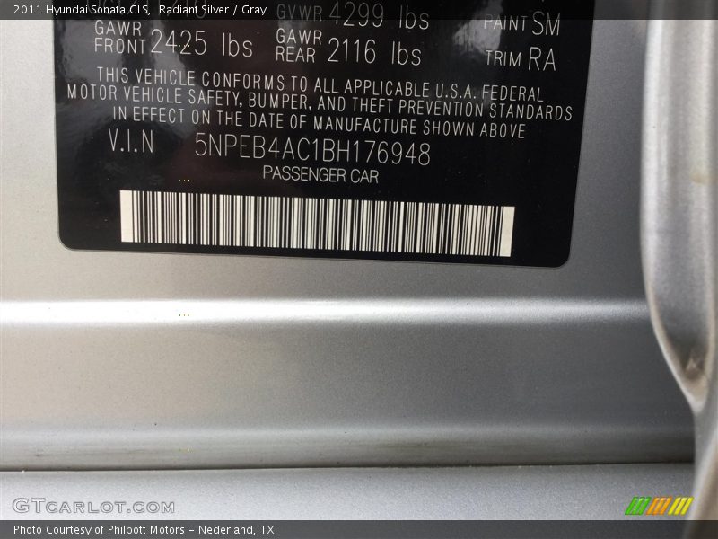 Radiant Silver / Gray 2011 Hyundai Sonata GLS