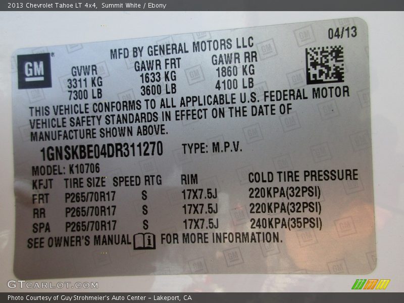 Summit White / Ebony 2013 Chevrolet Tahoe LT 4x4