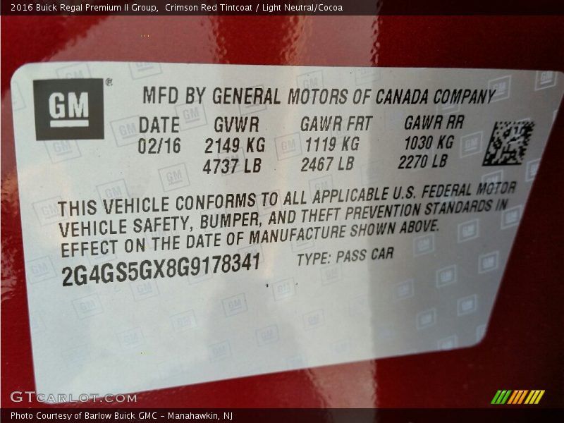 Crimson Red Tintcoat / Light Neutral/Cocoa 2016 Buick Regal Premium II Group