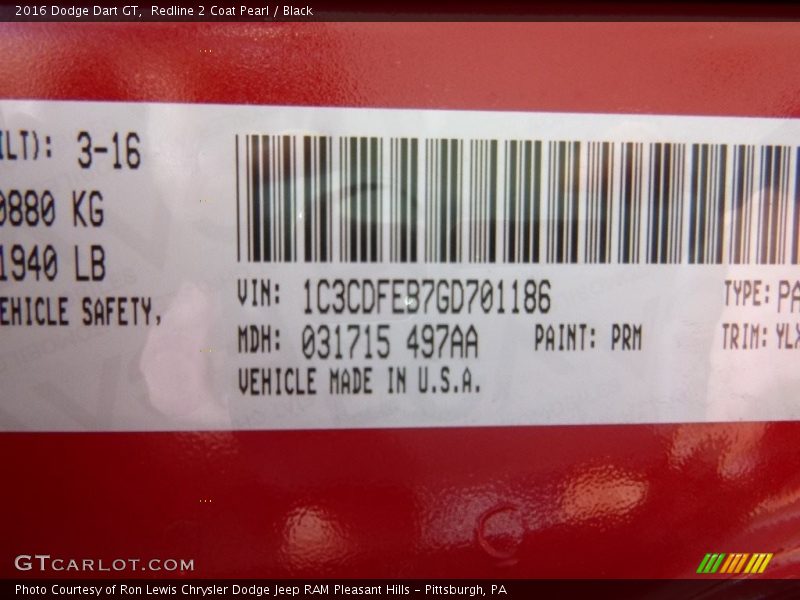 Redline 2 Coat Pearl / Black 2016 Dodge Dart GT
