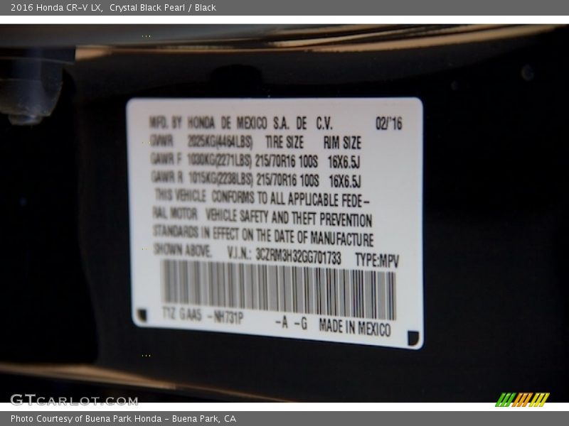 Crystal Black Pearl / Black 2016 Honda CR-V LX