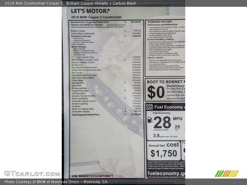  2016 Countryman Cooper S Window Sticker