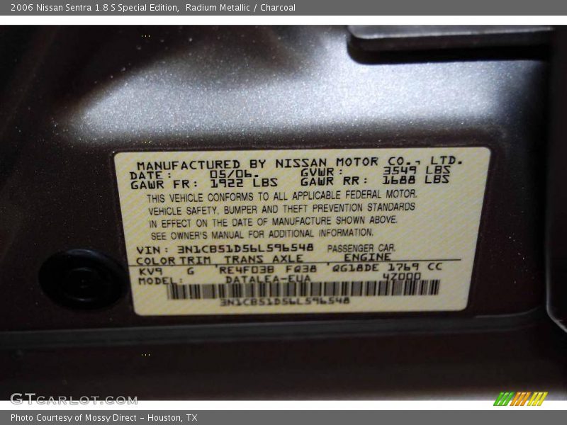 Radium Metallic / Charcoal 2006 Nissan Sentra 1.8 S Special Edition