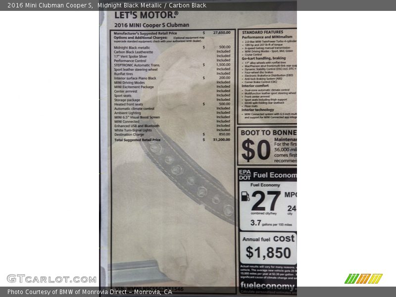 Midnight Black Metallic / Carbon Black 2016 Mini Clubman Cooper S