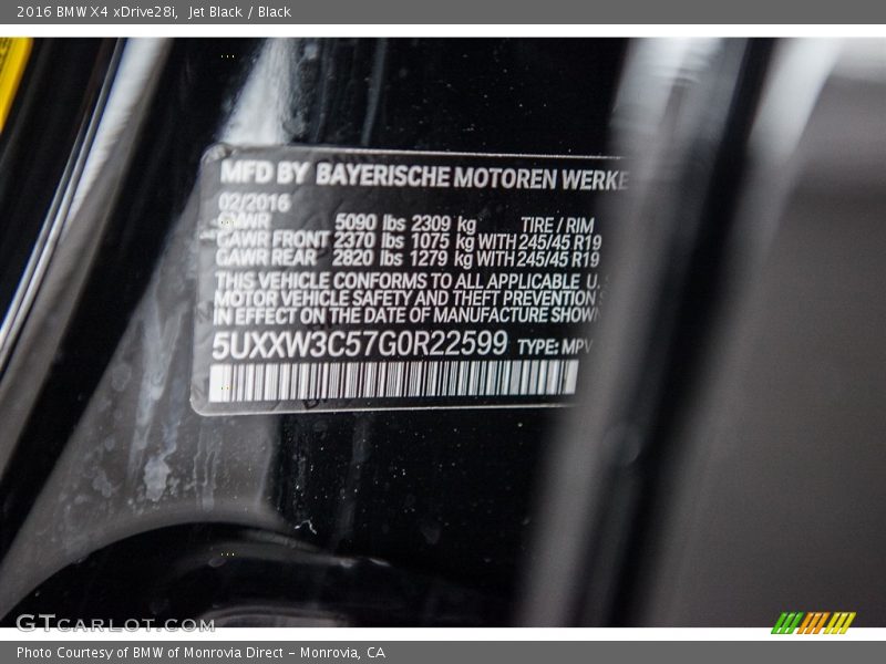 Jet Black / Black 2016 BMW X4 xDrive28i