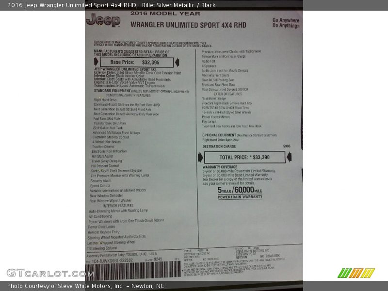 Billet Silver Metallic / Black 2016 Jeep Wrangler Unlimited Sport 4x4 RHD