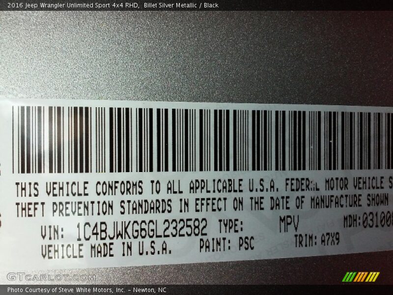 Billet Silver Metallic / Black 2016 Jeep Wrangler Unlimited Sport 4x4 RHD
