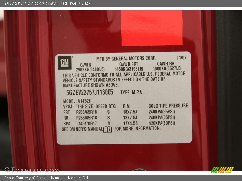 Red Jewel / Black 2007 Saturn Outlook XR AWD