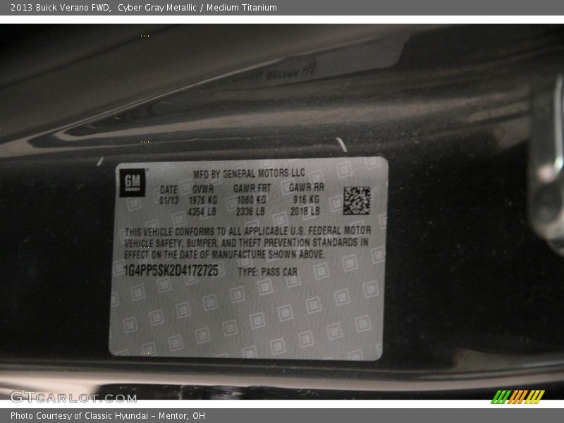 Cyber Gray Metallic / Medium Titanium 2013 Buick Verano FWD