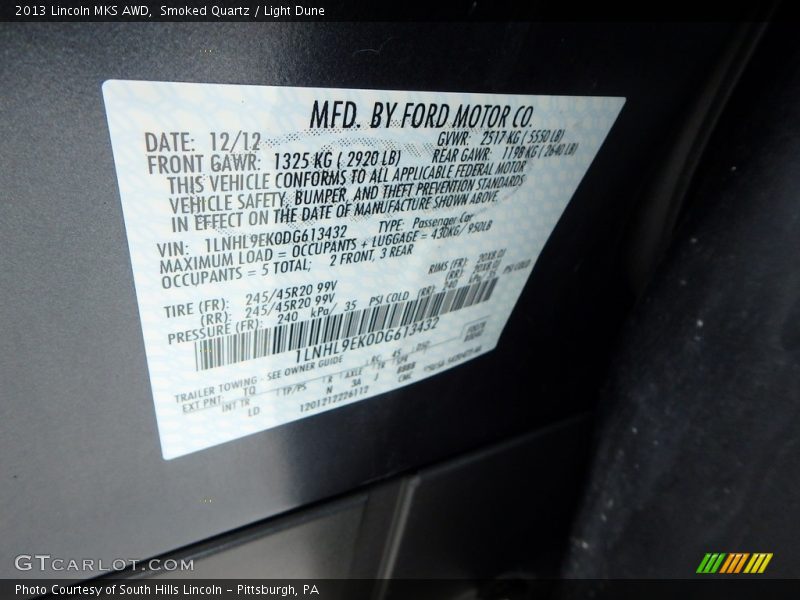 Smoked Quartz / Light Dune 2013 Lincoln MKS AWD