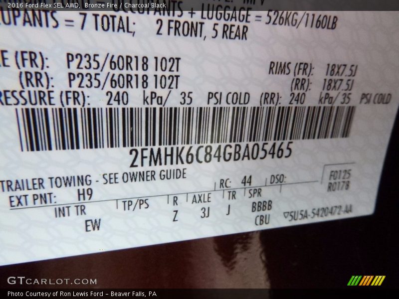 2016 Flex SEL AWD Bronze Fire Color Code H9