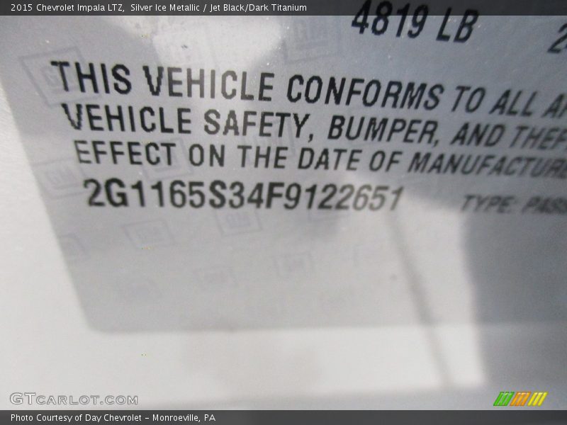 Silver Ice Metallic / Jet Black/Dark Titanium 2015 Chevrolet Impala LTZ