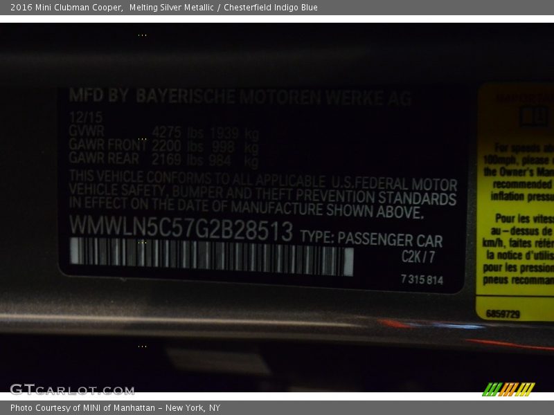 Melting Silver Metallic / Chesterfield Indigo Blue 2016 Mini Clubman Cooper