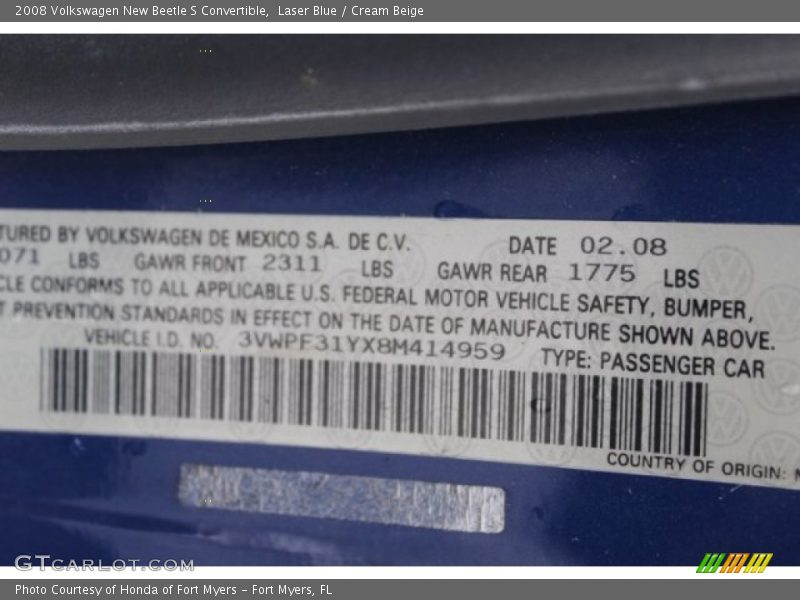 Laser Blue / Cream Beige 2008 Volkswagen New Beetle S Convertible