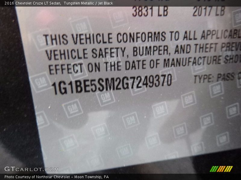 Tungsten Metallic / Jet Black 2016 Chevrolet Cruze LT Sedan