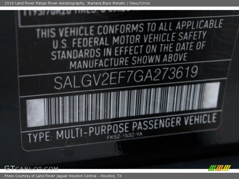 Mariana Black Metallic / Navy/Cirrus 2016 Land Rover Range Rover Autobiography