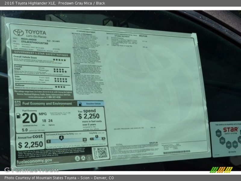 Predawn Gray Mica / Black 2016 Toyota Highlander XLE