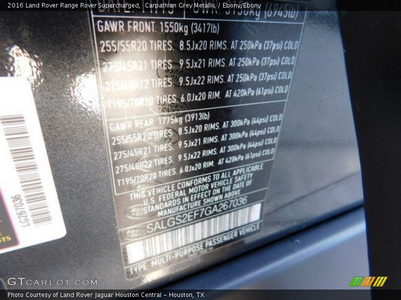 Carpathian Grey Metallic / Ebony/Ebony 2016 Land Rover Range Rover Supercharged