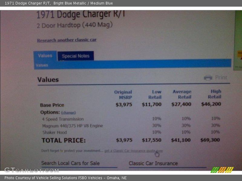 Bright Blue Metallic / Medium Blue 1971 Dodge Charger R/T