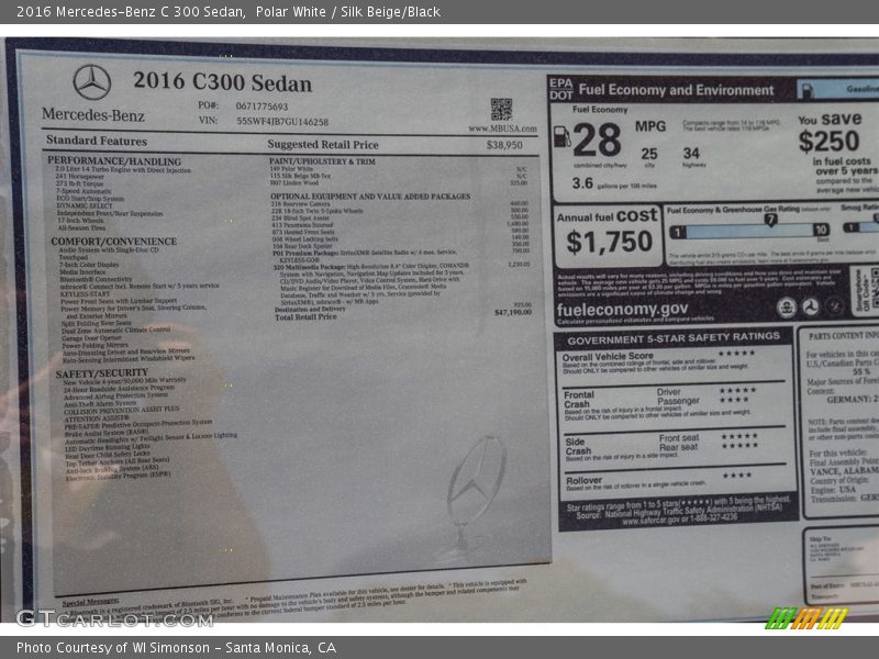 Polar White / Silk Beige/Black 2016 Mercedes-Benz C 300 Sedan