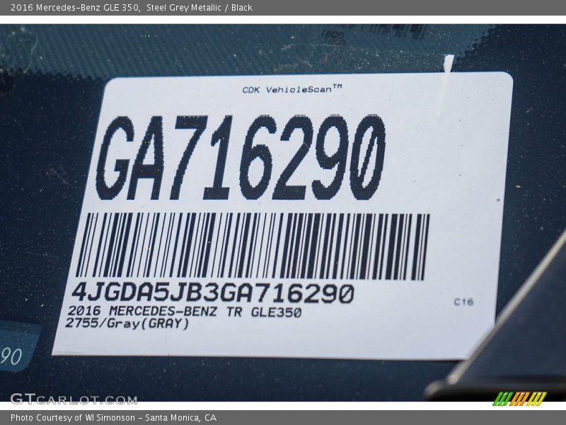 Steel Grey Metallic / Black 2016 Mercedes-Benz GLE 350