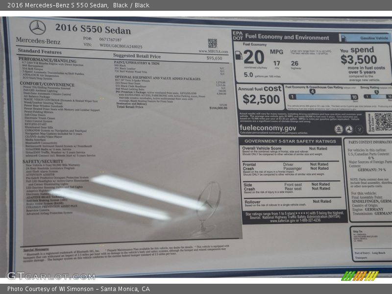 Black / Black 2016 Mercedes-Benz S 550 Sedan