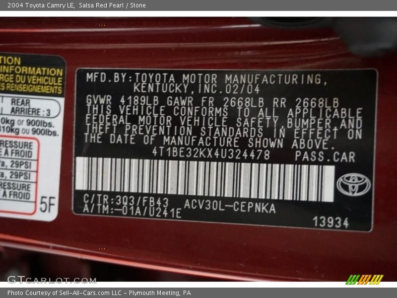 Salsa Red Pearl / Stone 2004 Toyota Camry LE