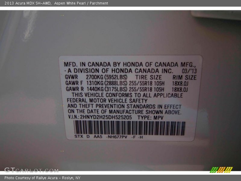Aspen White Pearl / Parchment 2013 Acura MDX SH-AWD