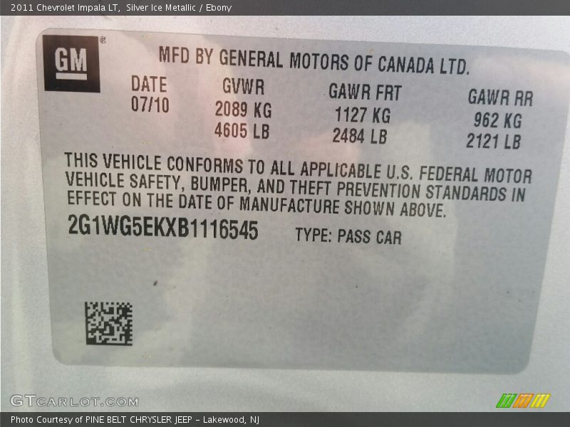 Silver Ice Metallic / Ebony 2011 Chevrolet Impala LT