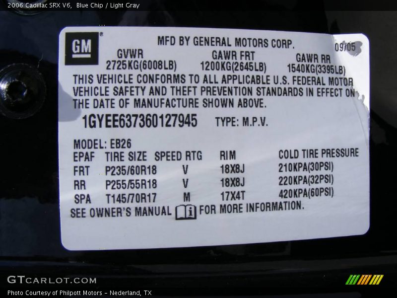 Blue Chip / Light Gray 2006 Cadillac SRX V6