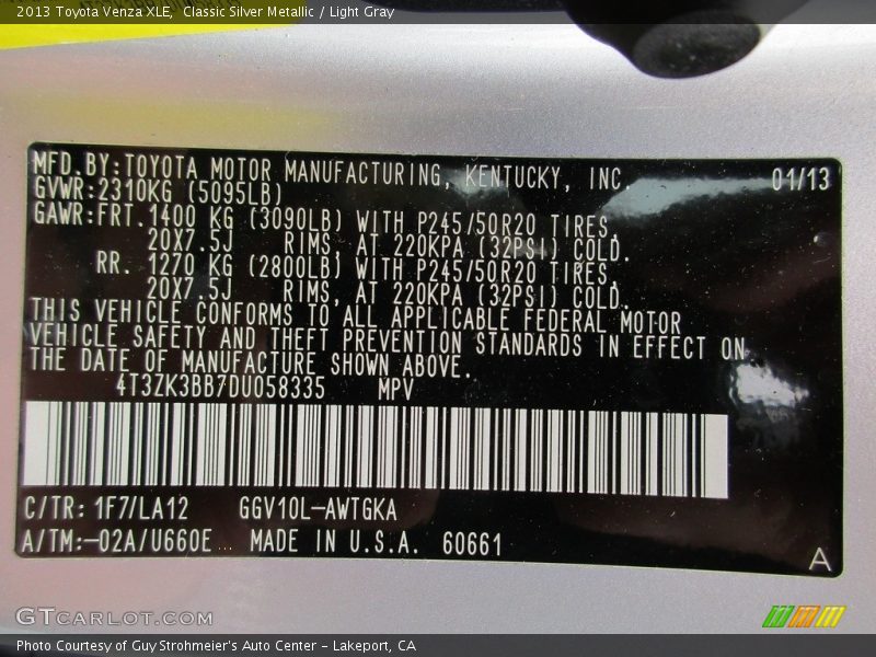 Classic Silver Metallic / Light Gray 2013 Toyota Venza XLE