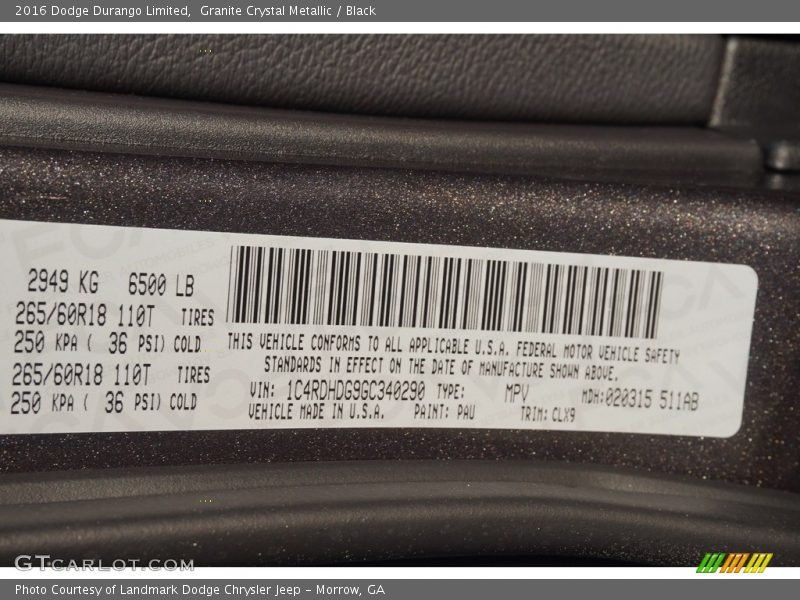 Granite Crystal Metallic / Black 2016 Dodge Durango Limited