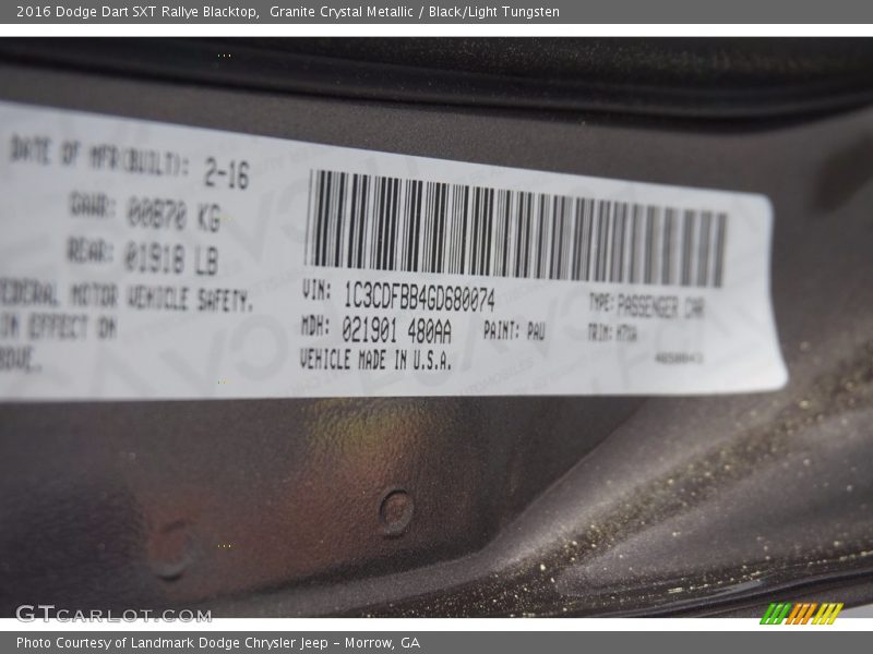 Granite Crystal Metallic / Black/Light Tungsten 2016 Dodge Dart SXT Rallye Blacktop