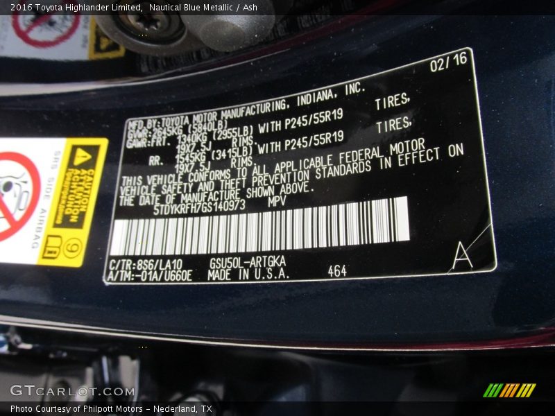 Nautical Blue Metallic / Ash 2016 Toyota Highlander Limited