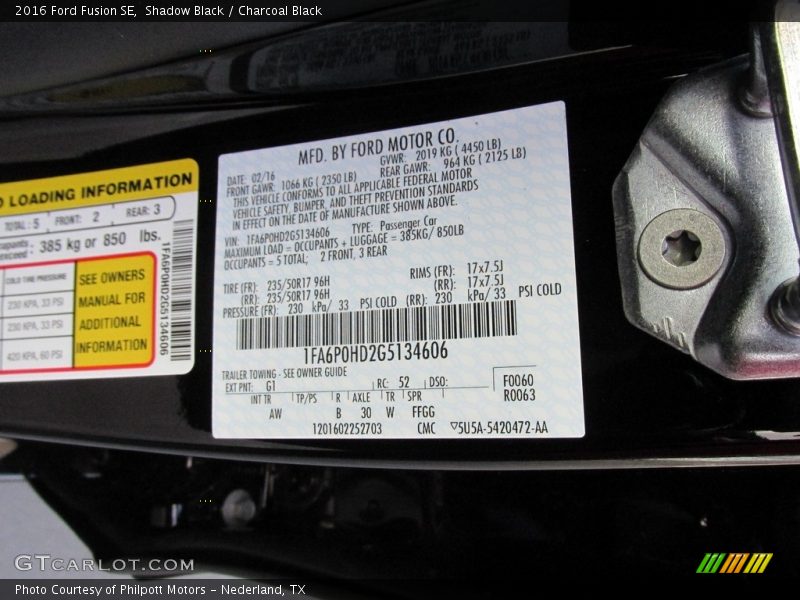 Shadow Black / Charcoal Black 2016 Ford Fusion SE