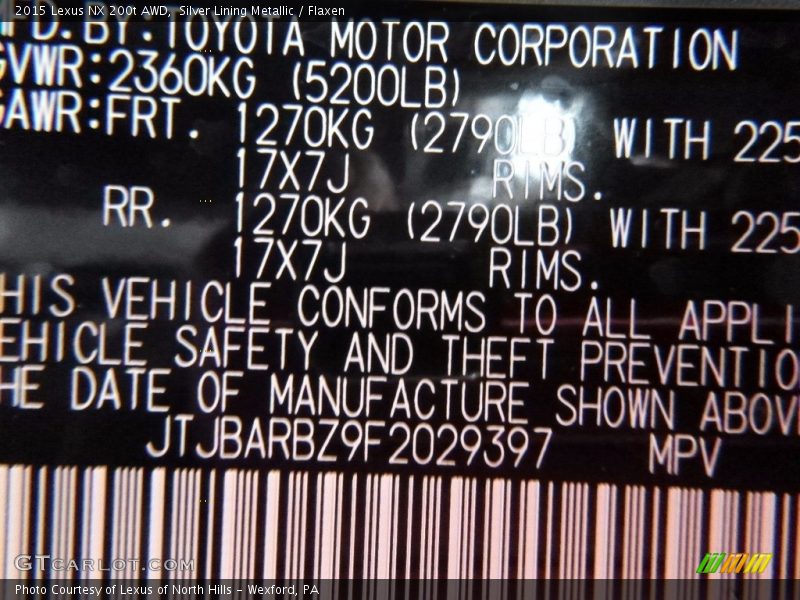 Silver Lining Metallic / Flaxen 2015 Lexus NX 200t AWD