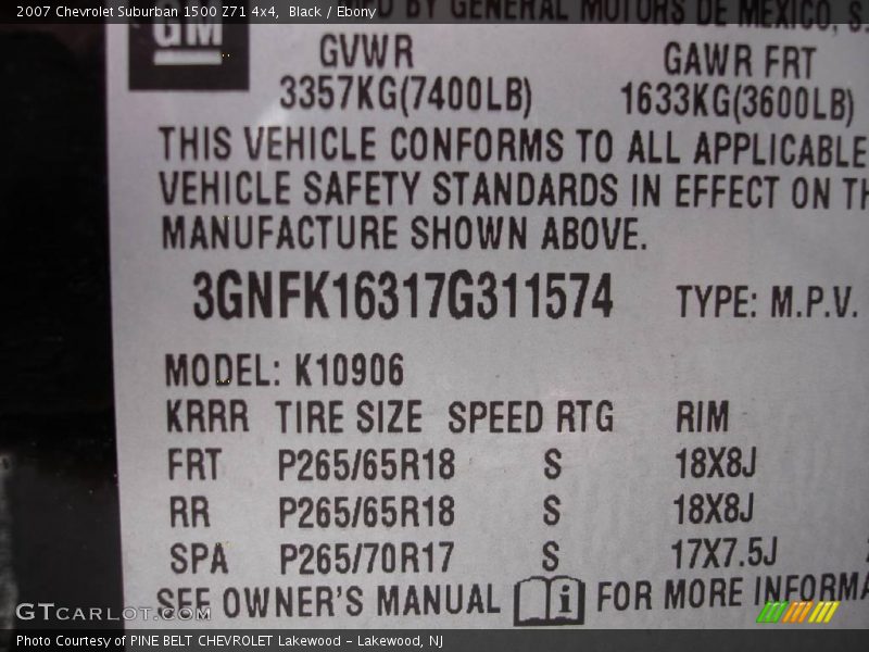 Black / Ebony 2007 Chevrolet Suburban 1500 Z71 4x4