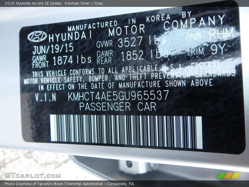 Ironman Silver / Gray 2016 Hyundai Accent SE Sedan