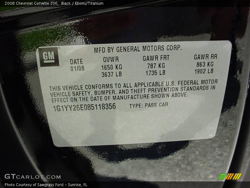 Black / Ebony/Titanium 2008 Chevrolet Corvette Z06