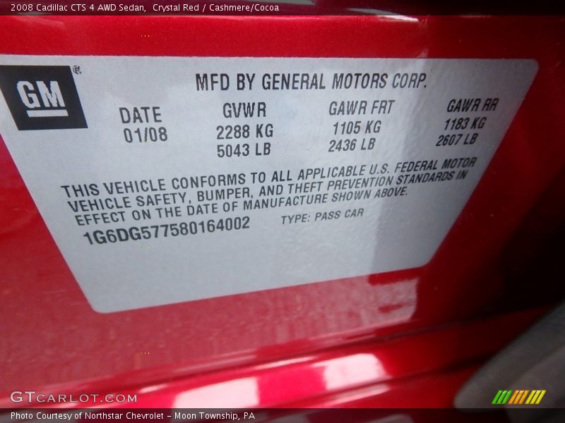 Crystal Red / Cashmere/Cocoa 2008 Cadillac CTS 4 AWD Sedan