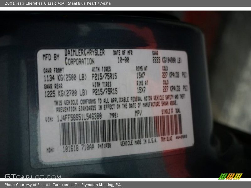 Steel Blue Pearl / Agate 2001 Jeep Cherokee Classic 4x4