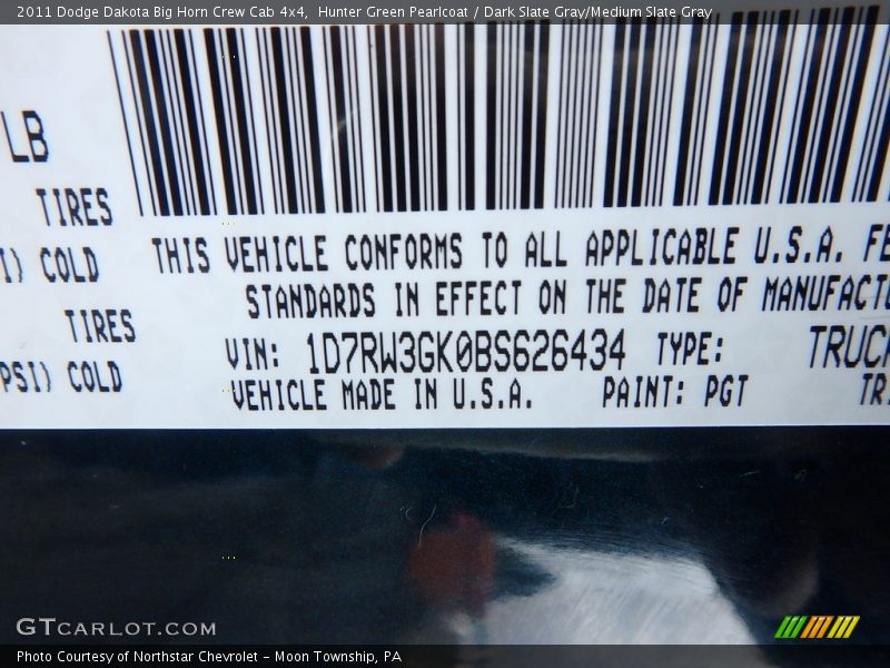 Hunter Green Pearlcoat / Dark Slate Gray/Medium Slate Gray 2011 Dodge Dakota Big Horn Crew Cab 4x4