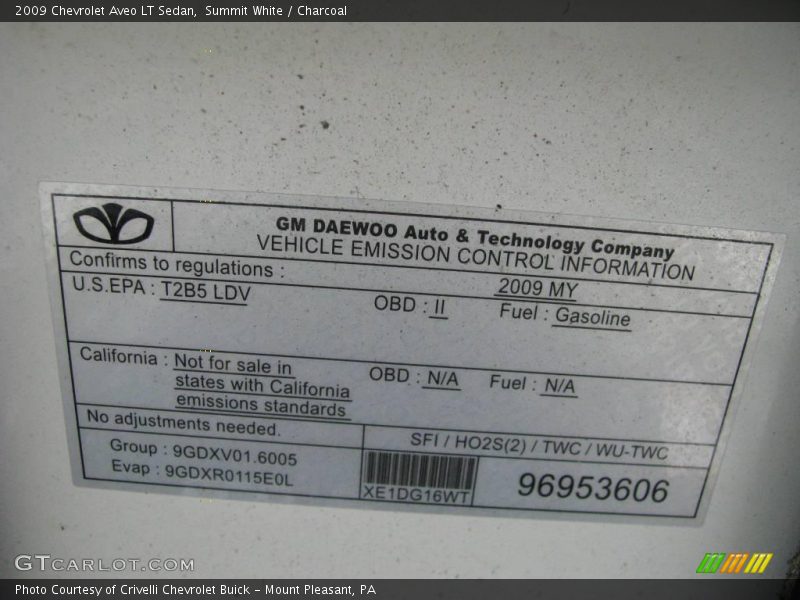 Summit White / Charcoal 2009 Chevrolet Aveo LT Sedan